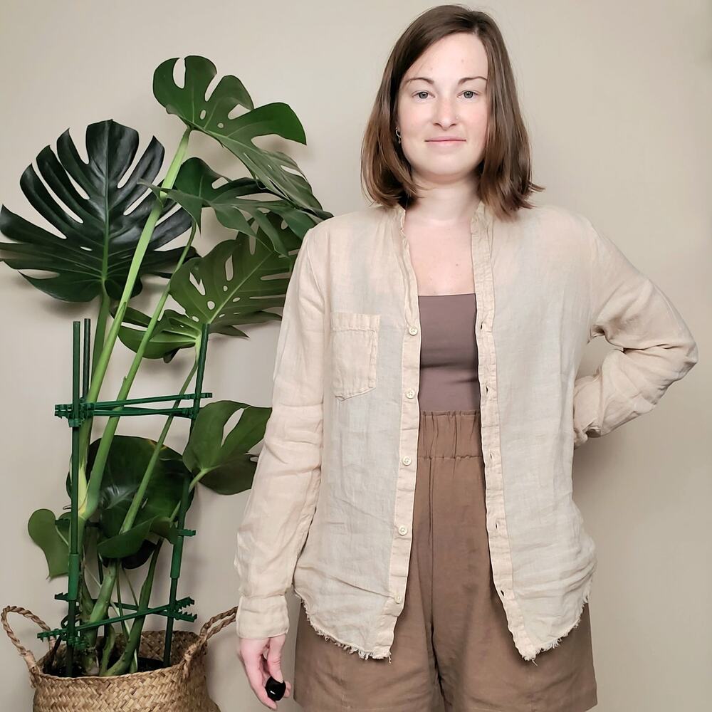 Upcycled Natural Dye Cloth & Stone Linen Shirt Tan XS